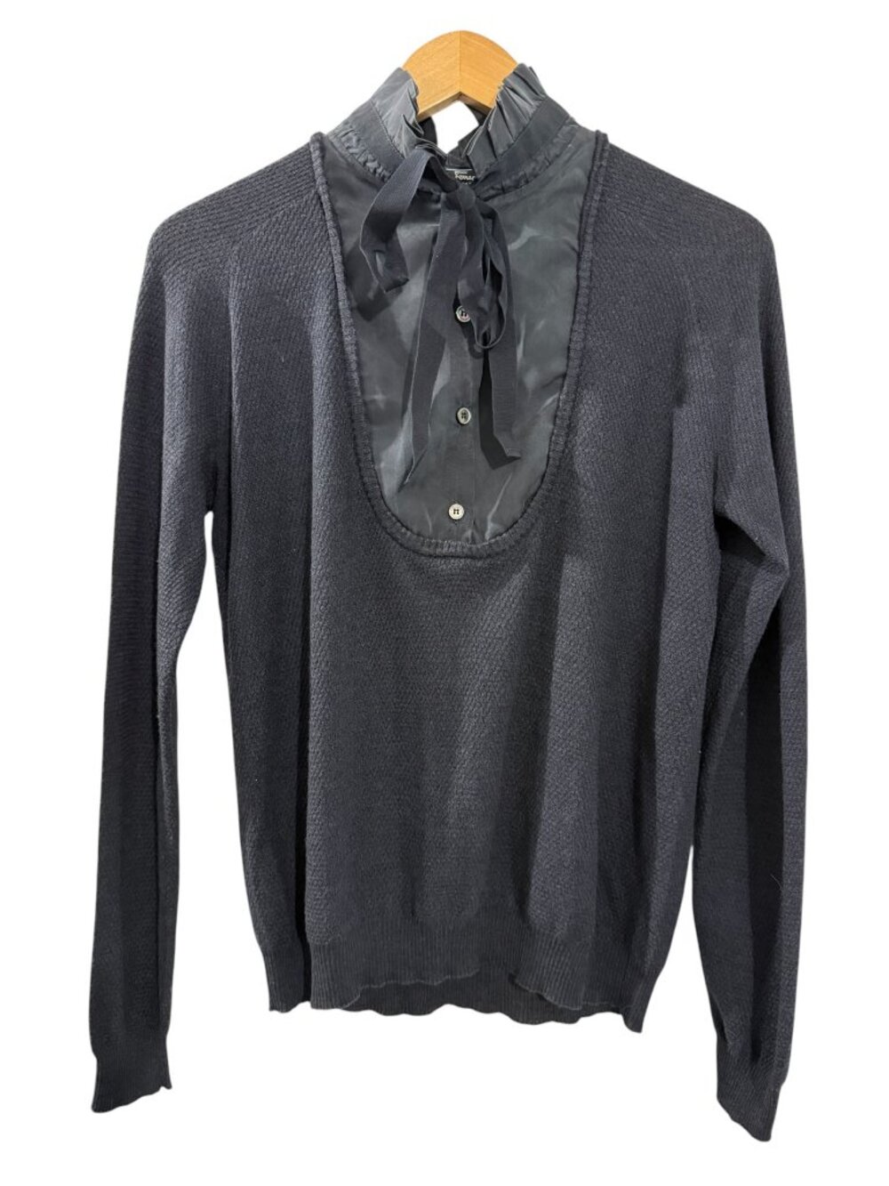 Salvatore Ferragamo Navy Silk Bow Wool Cashmere Sweater L